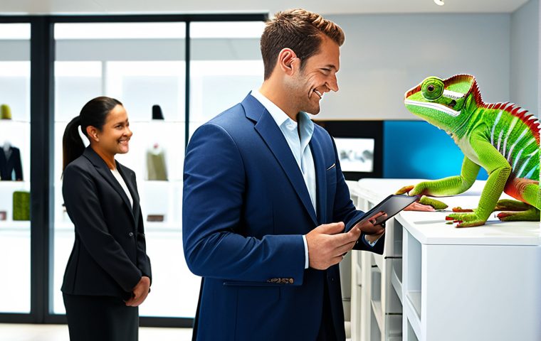 쇼핑매니저가 갖춰야 할 성향 - Customer Service Chameleon**

"A shop manager, fully clothed in professional attire, gracefully assi...