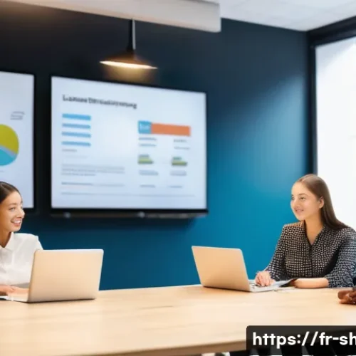 쇼핑매니저 학원 선택 팁 - A vibrant scene inside a modern retail management training classroom. A diverse group of young adult...