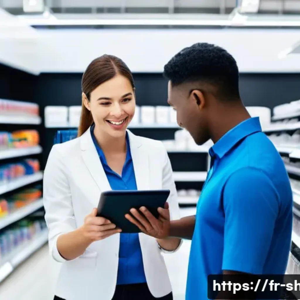 쇼핑매니저 시험 기출문제 분석 - **Prompt:** A dynamic scene inside a modern, well-lit electronics store. A diverse team of retail as...